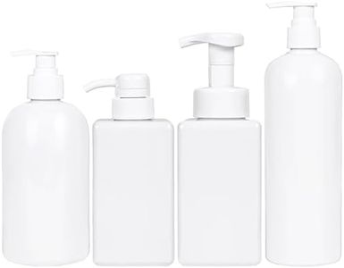 Belle Vous Lot de 4 Flacons Distributeurs à Pompe Vides - Contenants Blancs Rechargeables 370-450ml de Salle de Bain - Shampooing - Lotions - Savons Liquides - Huiles Essentielles
