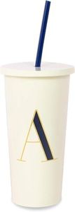 kate spade new york Insulated Initial Tumbler with Reusable Straw, 20 Ounce Acrylic Travel Cup with Lid (A)