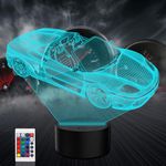 PONLCY Car 3D Led Night Light, 16 Colors 3D Optical Illusion Lamp, Remote Control USB Desk Lamps, Bedroom Decoration Table Lights for Kids Birthday Christmas Gifts