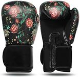 FINGER TEN Boxing Gloves Women Punching Sparring Kickboxing MMA Training Heavy Bag Glove Black Leather 8 10 12 14 oz for Womens (Flower Leaves, 14 oz)