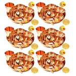 Prisha India Craft Set of 6 Traditional Indian Dinnerware Pure Copper Dinner Set of Thali Plate, Bowl, Spoon, Fork, Glass - Dia 12 Inch