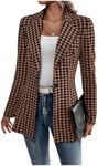 GORGLITTER Women's Houndstooth Long Sleeve Button Blazer Jackets Trendy Open Front Casual Business Work Office Blazers Brown Large