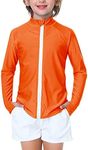 AOBUTE Kids Long Sleeve Zipper Rash Guard UPF 50+ Swim Shirt 3-12 Years, Orange, 7-8 Years