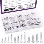 Swpeet 96Pcs Clevis Pin Assortment Kit, 304 Stainless Steel M3 M4 M5 12 Type Flat Head Pin with Hole Location Pin T-Shape Round Pin with Plastic Box