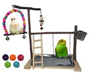 Bird Playground Parrot Playstand Parakeet Gym Playpen Cockatiel Play Stand Wood Perch Exercise Activity Center Ladders Feeder Cups Cage Accessories Swing Chew Toys for Cockatoo Budgie Lovebird Finch