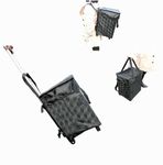 Fineget Foldable Shopping Trolley Grocery Cart Bag with Wheels Backpack Collapsible Folding Up Reusable Shoulder Utility Bag Straps Tubular for Women Men Beach Picnic Laundry School Teacher Black