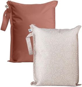 Tiny Twinkle Mess-proof Waterproof Wet Dry Bag | 2 Pack Reusable for Swimsuits, Gym & Baby Clothes | Leakproof Wet Clothes Bag, Beach Travel Essentials (Zen Garden,Taupe)