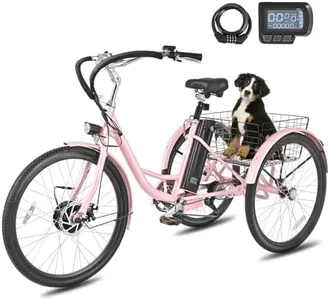 Viribus Electric Tricycle for Adults, Electric Trike 24 inch 350W(Peak 700W) with 468Wh Removable Battery, 3 Wheel Electric Bike for Seniors, Motorized Adult Tricycle 7 Speed, E Trike 330 lb. Pink