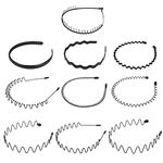 Metal Hair Hoop,10 Pack Black Multi-style Wave Fashion Headband Unisex Wavy Hair Hoop Non-Slip Hair Band (Black)