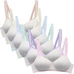 FEOYA Girls Training Bra Underwear Teenage Bras Sport Bra Wire Free Bras Teen Bralette Push Up Bra Ladies Bras Breathable Bra Padded Bra with Adjustable Straps,6 Pack-Color 4,36/80AB