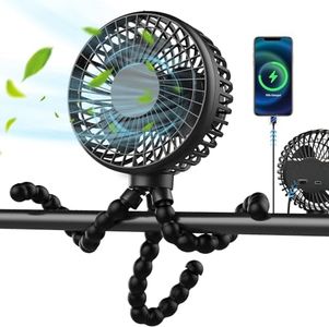 Mini Handheld Portable Pram Fan, Baby Stroller Fan, Car Seat Fan, USB or 5200mAh Battery Powered, with Flexible Tripod Clip on Student Bed Desk Bike Crib Treadmill Camping Traveling