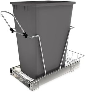 Rev-A-Shelf Pullout Trash Can for Under Kitchen Cabinets 35 Qt 12 Gallon Garbage Waste Recycling Bin with Full Extension Slides, Gray, RV-12KD-13C-S