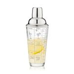 True Glass Shaker with Seven Cocktail Recipes Jigger Cap and Strainer Lid, Bar Tool Accessory, 13.5 oz, Clear