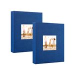 Artmag Small Photo Album 4x6-Clear Pages, Pack of 2 Linen Cover with Front Window, Each Small Album Holds 52 Photos,Artwork or Postcards(Blue)