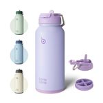 Bottle Bottle Insulated Water Bottle 950ml(32oz) Stainless Steel Sports Water Bottles with Straw Dual-use Lid Drink Flask Design for Gym with Pill Box (Light Purple)