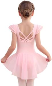 MdnMd Girls Dance Dress Ballet Leotards Dresses for Toddler Ballerina Outfit Skirt Hollow Knot Back Flutter Sleeve Dress (Ballet Pink, 8-10 Years)