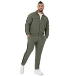 Instafab Plus Men's Olive Green Zip-Front Tracksuit Set With Flap Pocket For Casual Wear | Point Collar | Long Sleeve | Zipper Closure | Tracksuit Set Crafted With Comfort Fit For Everyday Wear