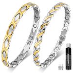 2 Pcs Magnetic Bracelets for Women Silver Gold Titanium Steel Magnetic Bracelets with Ultra Strength 3500 Gauss Magnets Neat Design Style Link Bracelet Ladies Jewellery Gift