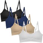 Popular Girls Padded Training Bra Pack – Crop Cami Training Bras for Girls. Seamless Bra Design with Removable Padding, White Nude Navy Denim, 14 Years