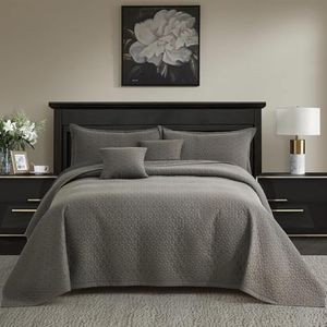 Blythease Oversized King Bedspread 128x120 Extra Wide, Modern & Contemporary Look, Lightweight Bedding Cover, Reversible, 5 Piece, 100% Microfiber, Brown