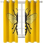 PVMLVM Blackout Curtains For Kids Bedroom 3D Art Print Yellow Animal Bee Curtains Eyelet Darkening Thermal Insulated Ring Top Drapes For Living Room Boys Girls Room (W) 150cm x (H) 166cm