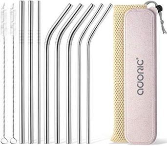 Stainless Steel Straws, Adoric Set of 8 Reusable Straws- 6mm x 215mm Drinking Straws Metal Straws with Case (6mm Diameter - 1 Straight+2 Bent, 8mm Diameter - 2 Straight+3 Bent, 2 Brushes+1 Pouch+1 Case)