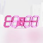 KOSUMOSU Pink LED Clock 3D Wall Clock 9.7" Table Clock for Living Room Modern Digital Clock for Bedroom Aesthetic Bedside Desk Clock with Remote/Dimming/12/24H/Temp/Alarm Clock/Date