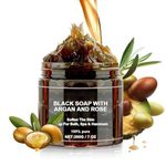 Moroccan Black Soap 200g, Natural Organic Body Scrub Soap for Deep Cleansing, Exfoliation & Spa Hammam Ritual, Removes Dead Skin Cells, Hydrating Skin Care Soap for Men & Women