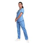 ScrubStory Women's 6-Pocket Classic Fit Scrub Suit, V-Neck, Half Sleeves Top, Cargo Pant | Stain and Water Repellant | Scrubs for Doctors Female, Nurse, Lab, OT Professionals (M, Ceil Blue)