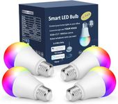 Smart Light Bulbs,Color Changing Light Bulbs That Work with Alexa and Google Assistant,2.4GHz WiFi & Bluetooth Music Sync Multicolor LED Bulbs,10W(80W Eqv.) E26 A19 for Smart Home Lighting-4PACK