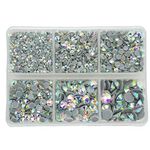 Queenme 3300pcs AB Hotfix Crystals Mixed Size Flatback Rhinestones for Clothes Shoes Crafts Hot Fix Round Glass Gems Stones Flat Back Iron on Rhinestones for Clothing 2MM-6MM