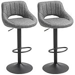 HOMCOM Bar Stools Set of 2, Swivel Counter Height Barstools with Adjustable Height, Faux Leather Upholstered Bar Chairs with Round Metal Base and Footrest, Grey