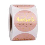 WRAPAHOLIC Handmade Business Gift Sticker - Pink with Gold Foil Sticker for Shopping Small Shop Local Handmade - 2 x 2 Inch 500 Total Labels