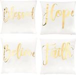 Juvale White Throw Pillow Covers, Blessed, Hope, Believe, and Faith (18 x 18 in, 4 Pack)