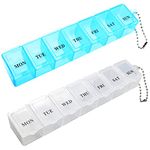 2Pcs Pill Box, Portable Pill Organiser Travel Tablet Box 7 Days Tablet Organiser with Compartments for Medication, Supplements, Vitamins, and Cod Liver Oil(White and Blue)