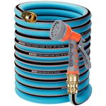 Kitys Fatch Upgraded Kink Free Hybrid Garden Hose 100ft 5/8", Thickened Heavy Duty Water Hose with Brass Solid Connector，Lightweight Flexible Tough Rubber Hose with Nozzle,Durable Yard Outdoor Hose