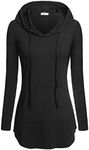 Bepei Women Tops, Shirts with Hood Long Sleeves Round Neck Tunic Blouse Black 2XL