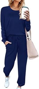 Aloodor Fall Outfits for Women Casual Loungewear Sets Long Sleeve Clothing with Pockets Navy Blue XL