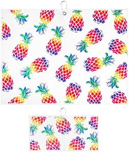 Playing It Forward Aloha Pineapple Golf Towel with Clip for Women and Men, Microfiber Waffle and Ball Towels, Set of 2