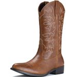 IUV Cowboy Boots For Men Western Boot Durable Classic Embroidered Snip Toe Boots, Brown, 8