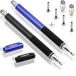 MEKO(TM) (2 Pcs)[2 in 1 Precision Series] Disc Stylus/Styli Bundle with 4 Replaceable Disc Tips, 2 Replaceable Fiber Tips for All Touch Screen Devices - (Black/Blue)