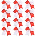 12 Pcs Large Cheer Bows 8" Bulk Hair Bow Accessories with Ponytail Holder for Girls High School College Cheerleading