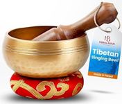 Tibetan Singing Bowl Set - Easy To Play for Beginners - Authentic Handcrafted Mindfulness Meditation Holistic Sound 7 Chakra Healing Gift by Himalayan Bazaar (3 Inch, Gold)