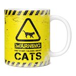 Mug Monster - Warning May Start Talking About Cats Funny Gift Mug - Ceramic Coffee Mug/Cup, Gift for Men or Women, Extra Large and Giant Mug Available, 20oz White Mug