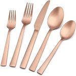 40-Piece Matte Copper Silverware Set, E-far Stainless Steel Flatware Set Service for 8, Metal Cutlery Eating Utensils Tableware Includes Forks/Spoons/Knives, Square Edge & Dishwasher Safe