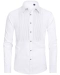 J.VER Men's Tuxedo Shirt Formal Dress Shirt Pleated Long Sleeve Button Down Shirts for Prom Party Wedding, Solid White, Medium