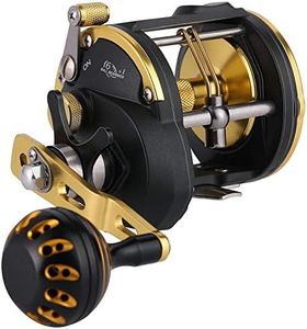 Sougayilang Trolling Reel Saltwater Level Wind Reels, Drag Reels Boat Fishing Ocean Fishing for Sea Bass Grouper Salmon-SHA40-Golden