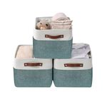 DECOMOMO Storage Bins | Fabric Storage Basket for Shelves for Organizing Closet Shelf Nursery Toy | Decorative Large Linen Closet Organizers with Handles Cubes (Green and White, Large - 3 Pack)