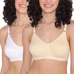 INKURV Womens Cotton Bra Regular Use with Rich Micro Cotton Blend Fabric Combo of 2 (Skin_White_38B)