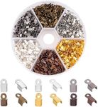 PH PandaHall About 1380 Pcs Iron Fold Over Cord Ends Terminators Crimp End Tips for Leather 3mm for Jewelry Making 6 Colors